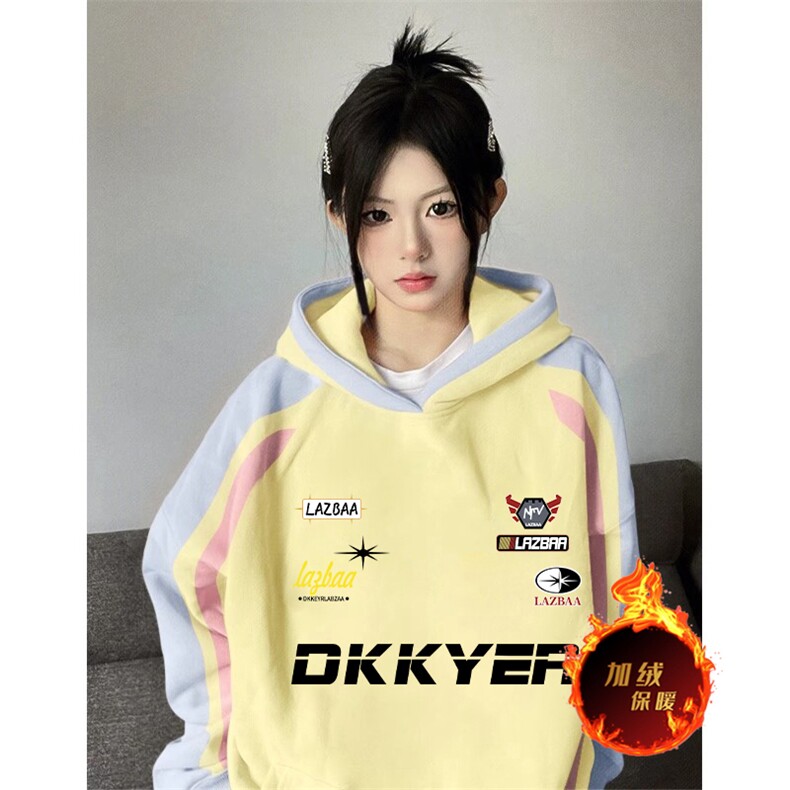 抖音得物供货提供视频秋冬重磅美式宽松接拼连帽卫衣32176,男装卫衣,电商A486