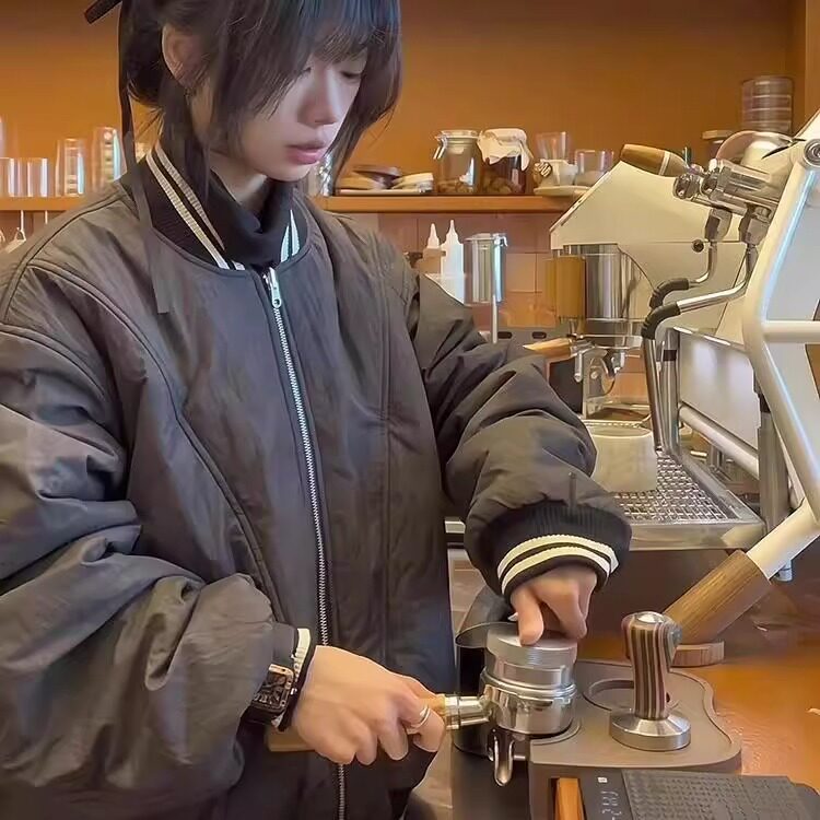 美式复古水墨画双面穿夹克棉服男女冬季设计感加厚bomber棉衣外套图片