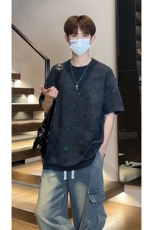 美式重磅复古破洞假两件短袖T恤大码休闲男女体恤衫T3653-特价P33，男装T恤，电商A007
