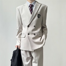 制服男学生单排扣秋季米色西服裤子男士垂感西装新款XZ74P62，男装西服，星座1013-5