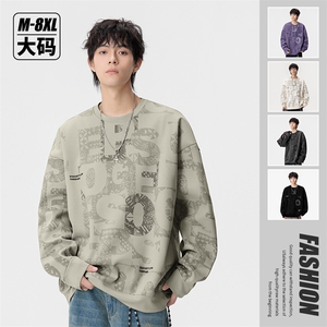 大码卫衣 春秋潮流印花卫衣男宽松休闲 W9906图片