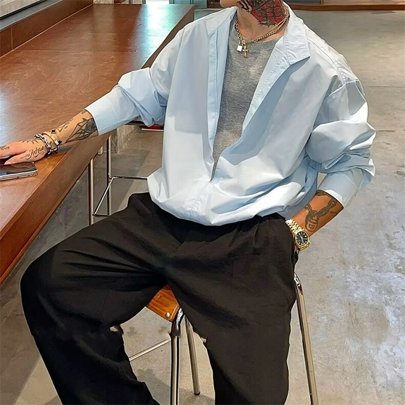抖音假两件双层设计小众防嗮长袖衬衫男CS895-P55(网图参考）,男装衬衫,电商B267