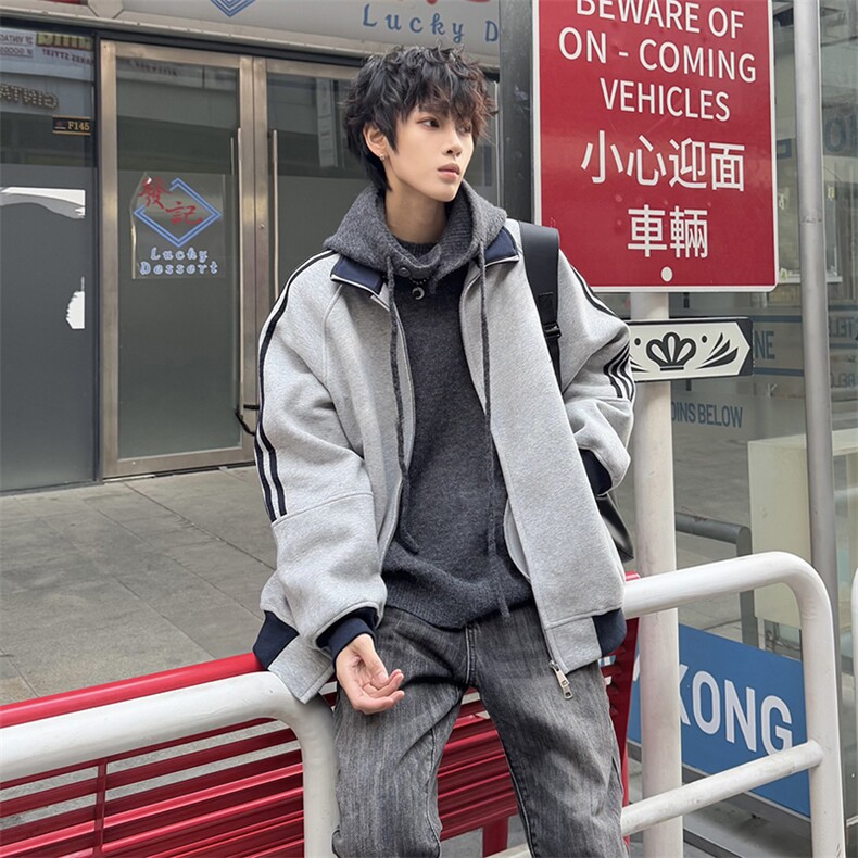 抖音得物高品质美式高街重磅结构设计拼接织带立领卫衣外套CM42,男装卫衣,电商A486