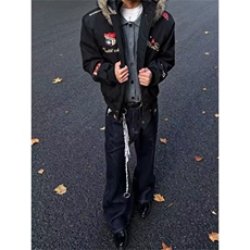 灰色座山雕羊羔毛外套棉服男女冬季加绒加厚保暖美式立领棉衣夹克，男装夹克，四季星座505