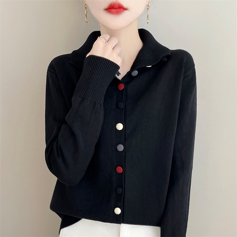 2025新款加厚领彩扣针织开衫女短外套宽松洋气打底衫毛衣,针织衫/毛衣,皓宇羊绒
