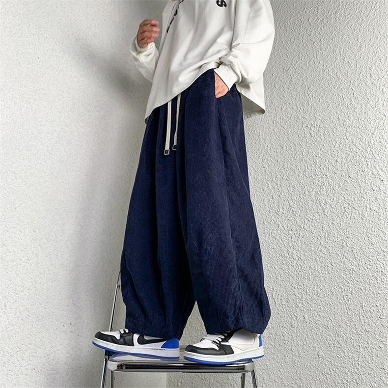 秋冬港风大码灯芯绒宽松卫裤直筒长裤休闲阔腿裤工装裤K211/P55，男装休闲裤，钱塘713