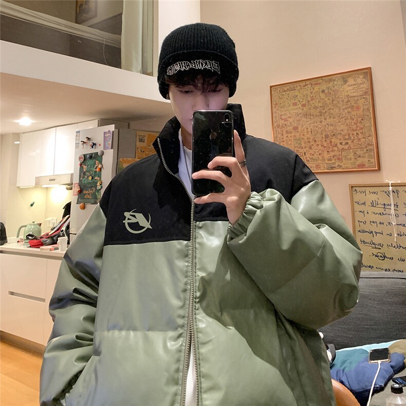 港风公寓宽松时尚撞色字母印花立领棉衣MY6401P115控158,男装棉衣,电商A247