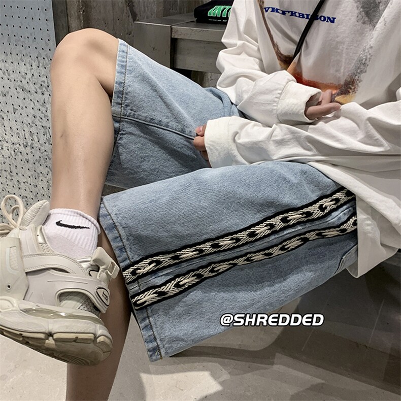 牛仔短裤夏港风新款拼接编制条纹休闲五分裤K5009B315P45控58,男装牛仔裤,电商B315