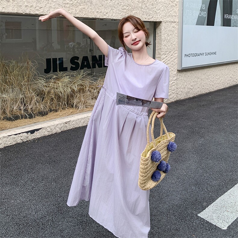 法式休闲收腰淡紫色连衣裙女夏2025新款独特洋气显瘦漂亮甜美长裙,女装连衣裙,2C256
