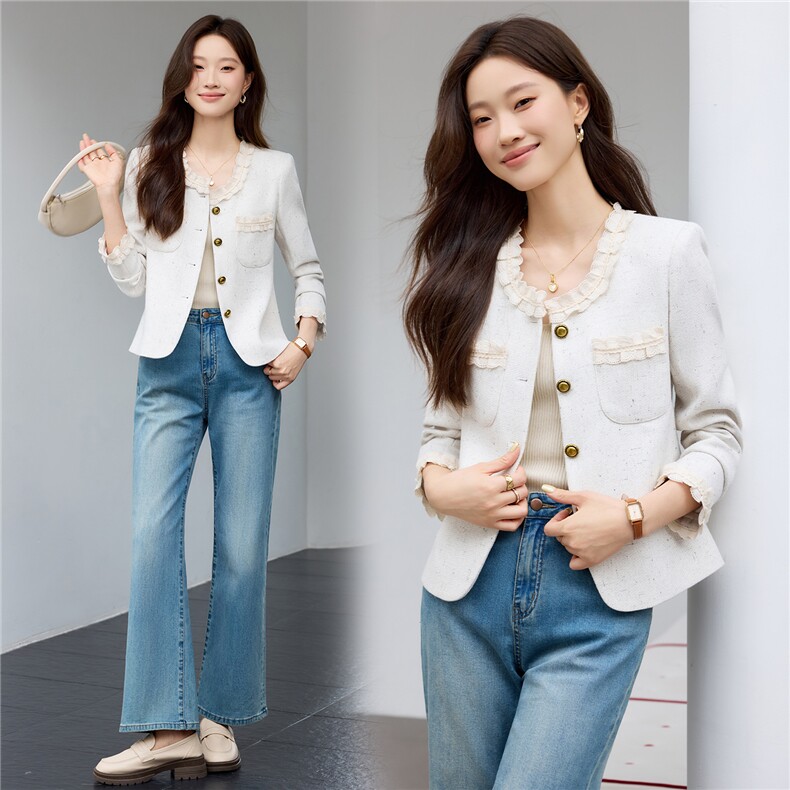 现货2025秋季新款小香风气质简约长袖短款小外套女,女装短外套,时尚风爆