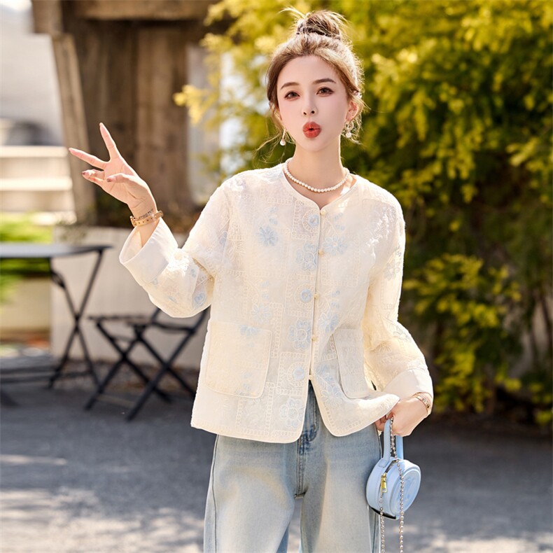 开春轻薄外套女2025新款独特漂亮新中式国风短款小香风白色防晒衣,女装短外套,瑶迪依秀