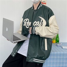 JK9119-P85皮夹克棒球服绣花秋季潮流百搭韩版宽松大码休闲外套,男装夹克,电商A009A（原A058A）