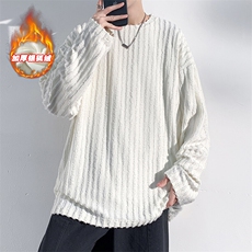 薄款改加绒冬新银狐绒毛边卫衣男加厚时尚宽松上衣W334J加绒-P65，男装T恤，电商A001-1