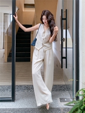 简约老钱风重工刺绣马甲阔腿裤套装女2026夏季显瘦超好看一整套，女装套装/套裙，冬木谷雨