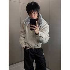 狼王座山雕bomber冬季boxy外套仿狼毛哈灵顿立领夹克棉衣cleanfit，男装夹克，四季星座505