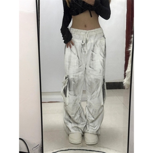 【有货】白色多口袋工装裤男女款美式设计感脏脏裤子A276CC-特P58图片