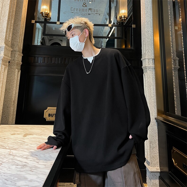 量大优供视频港风摆拍大码V领长袖T恤卫衣男CP81-特p25,男装T恤,电商B371