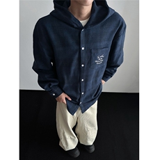 高克重加厚时尚刺绣连帽男士衬衫休闲情侣衬衣外套CS809-P45，男装衬衫，电商A006