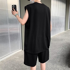 冰丝速干无袖t恤男夏季新款短袖短裤套装潮流宽松坎肩背心两件套，男装T恤，星座410-7