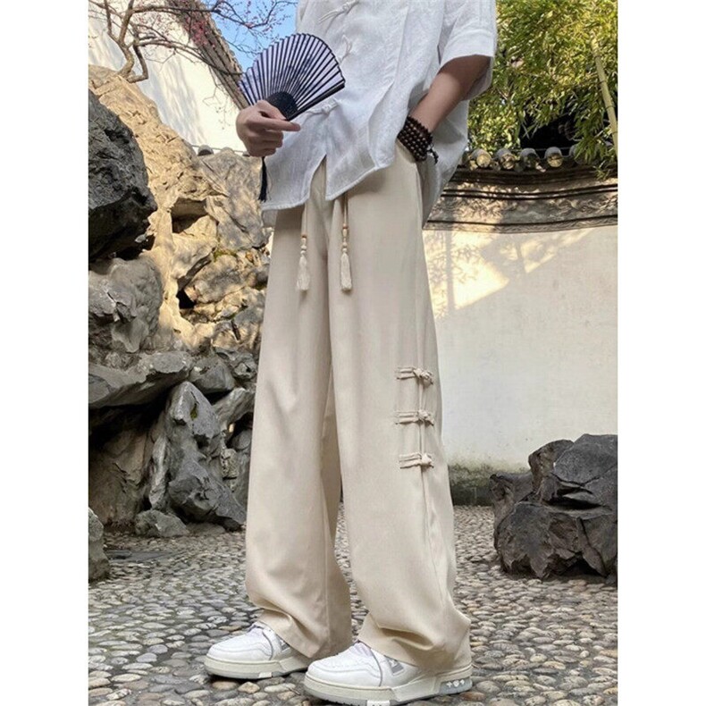新中式风裤子男夏季薄款高级感垂感直筒休闲长裤男装潮冰丝裤,男装休闲裤,电商B212（原钱塘6029）
