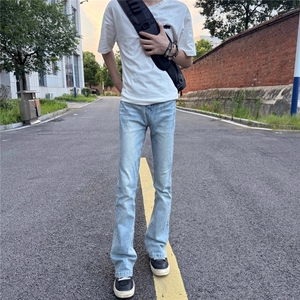 美式直筒显瘦弹力牛仔裤薄款高街vibe修身微喇叭cleanfit裤子潮图片