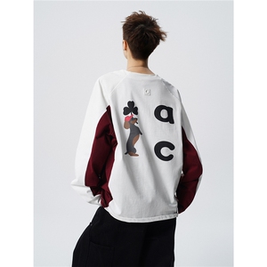 6XL-M 美式潮牌印花长袖t恤男拼接撞色卫衣男上衣服 CX3009-特P48图片