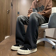 渐变牛仔裤男冬新款美式高街潮牌直筒宽松阔腿炸街痞帅裤子P45，男装牛仔裤，四季星座218-1