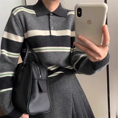 秋冬新款polo领针织套头上衣慵懒风，女装针织衫/毛衣，锦瑟羊绒