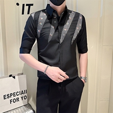 店主风社会小伙男绣花七分袖衬衫男日常休闲衬衣301A-1/CS568/P55，男装衬衫，星座301A-1