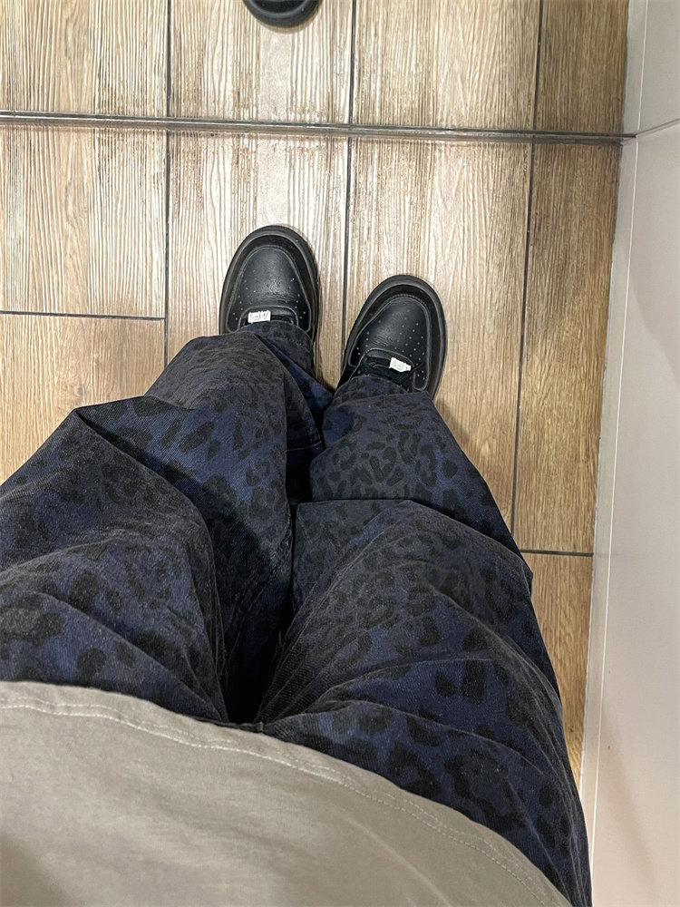 不是网图！！！N113-P55-复古豹纹印花宽松直筒牛仔裤高街休闲裤,男装休闲裤,电商B327