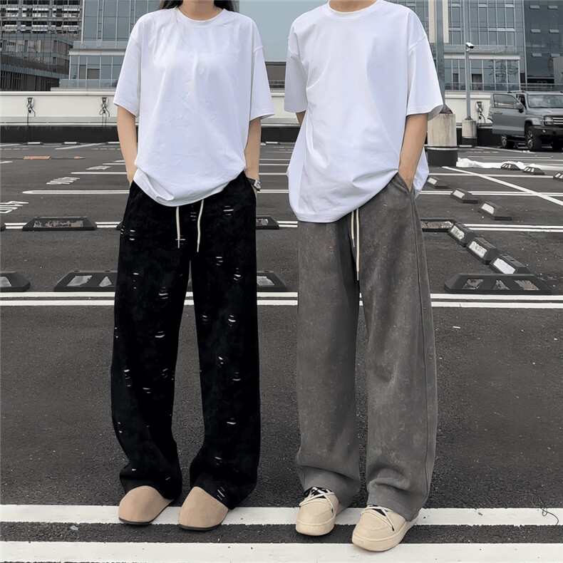 破洞水洗撞色卫裤WK8899-特批42现货抖音同款高品质货,男装休闲裤,电商A466