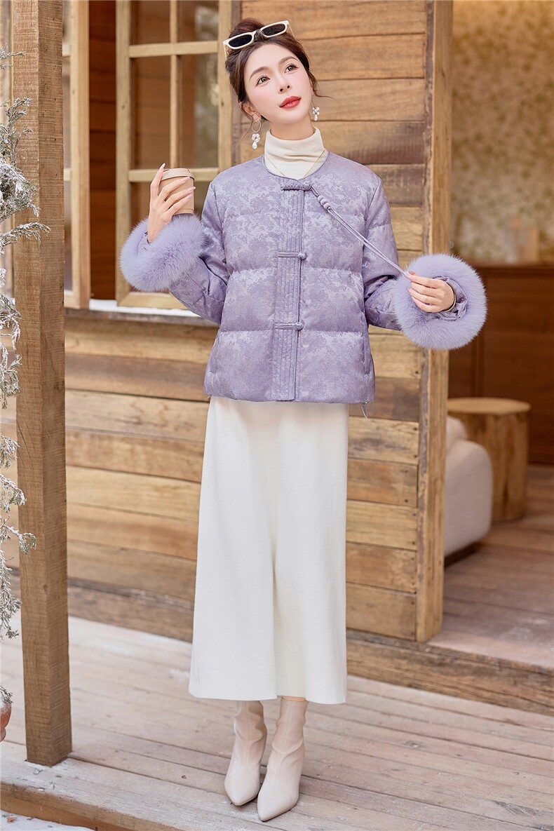2026年冬季新中式90绒袖口真狐狸毛可脱下短款羽绒服外套女,女装短外套,E百度