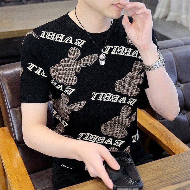 7915-P60夏季休闲时尚短袖毛衣男打底衫欧货T恤潮牌针织衫,男装T恤,电商D310B-1