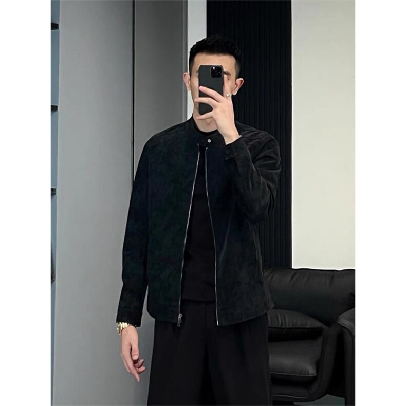 抖音网图现货秋季立领pu皮衣外套男复古修身皮夹克JK32P135，男装皮衣，电商B276A