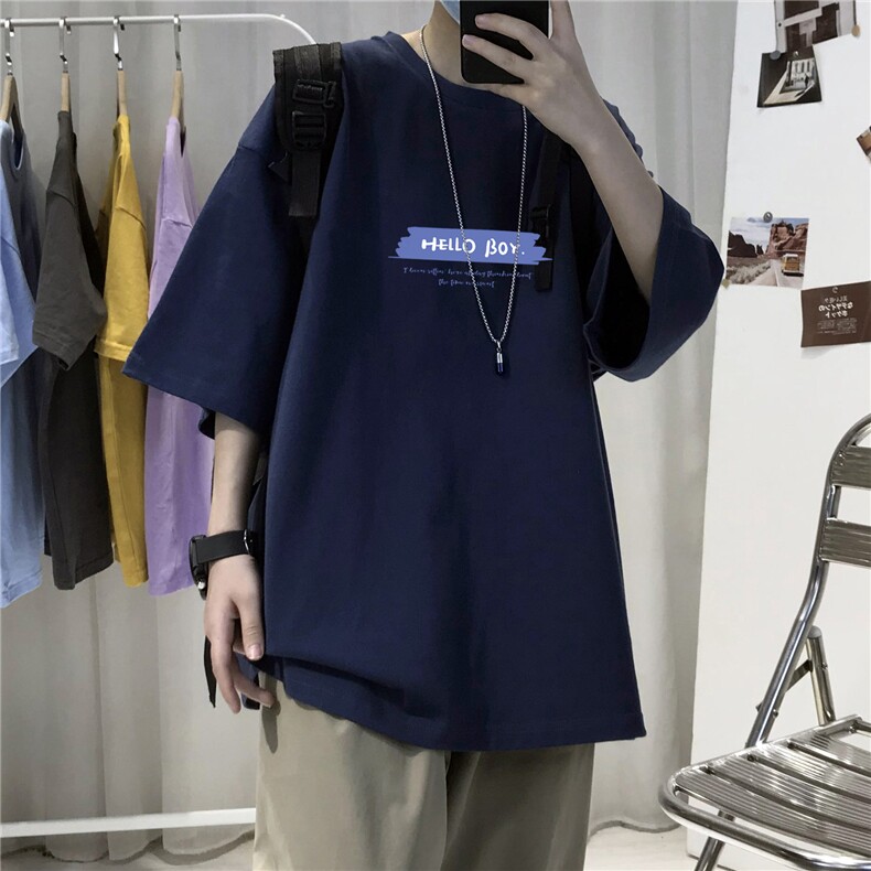 CL3男女中性圆领短袖半袖T恤衫外套大码蓝字母印花学生TEE潮宽松,男装T恤,星座115A-3