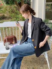 黑色西装外套女2025春季新款韩版高级感休闲百搭气质通勤职业西服，女装西装，秋水欣儿