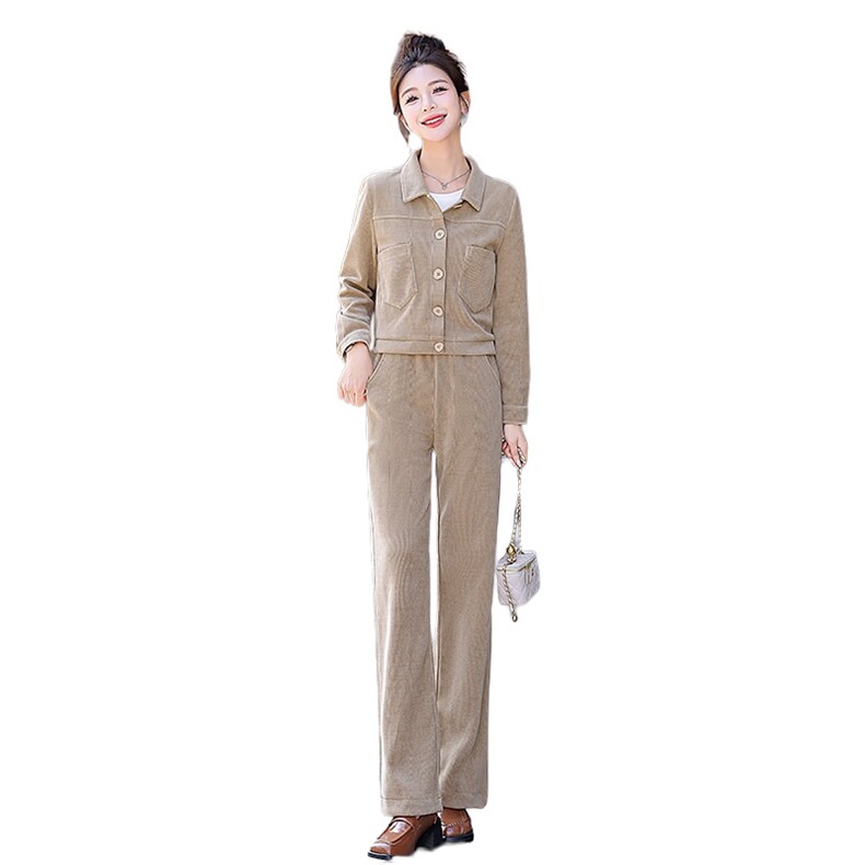休闲套装女小个子2024春季新款时尚休闲洋气长袖短款上衣两件套,女装套装/套裙,梦依杭