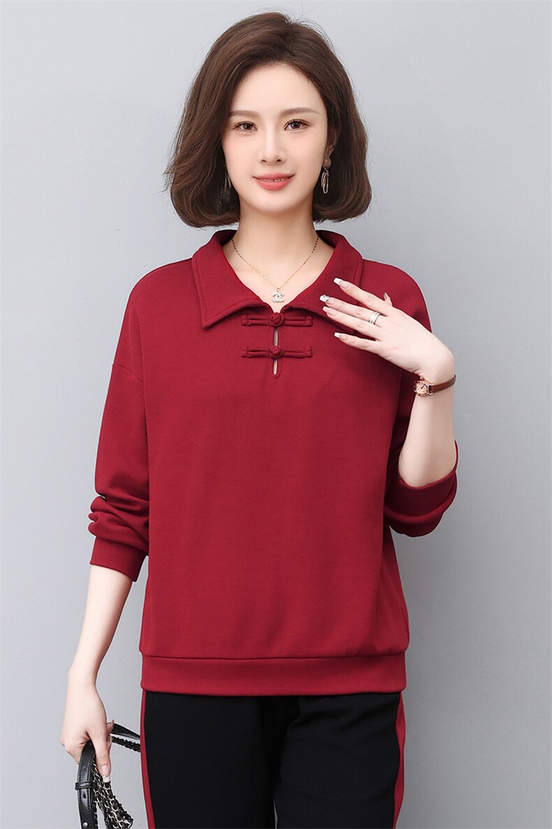 polo领卫衣春2025新款宽松休闲复古盘扣翻领上衣女,女装卫衣/绒衫,涵誉