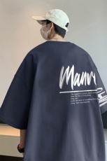 酒红色短袖T恤男夏季美式复古oversize潮流重磅上衣宽松圆领体恤，男装T恤，电商019-1