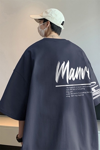 酒红色短袖T恤男夏季美式复古oversize潮流重磅上衣宽松圆领体恤图片