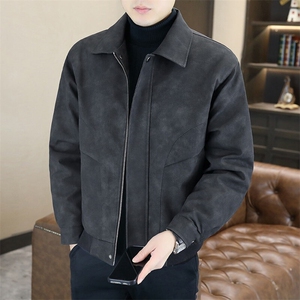 麂皮绒外套男士春秋季高级感宽松机车服皮衣男装翻领夹克HH55 P70图片
