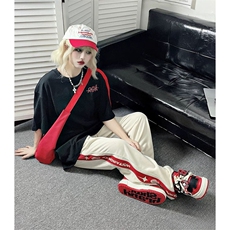 抖音得物210克现货宽松纯棉美式潮牌印花落肩袖纯棉T恤AT21109，男装T恤，电商A443