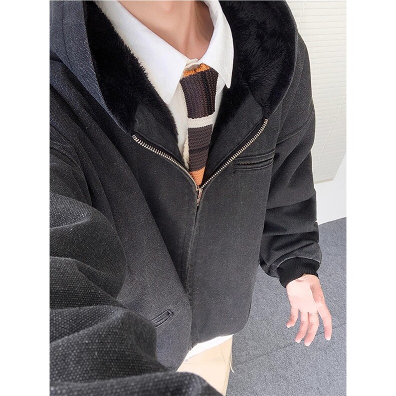 连帽牛仔棉服加绒加厚棉衣外套羊羔毛棉袄MY1034特P145,男装棉衣,星座908-1
