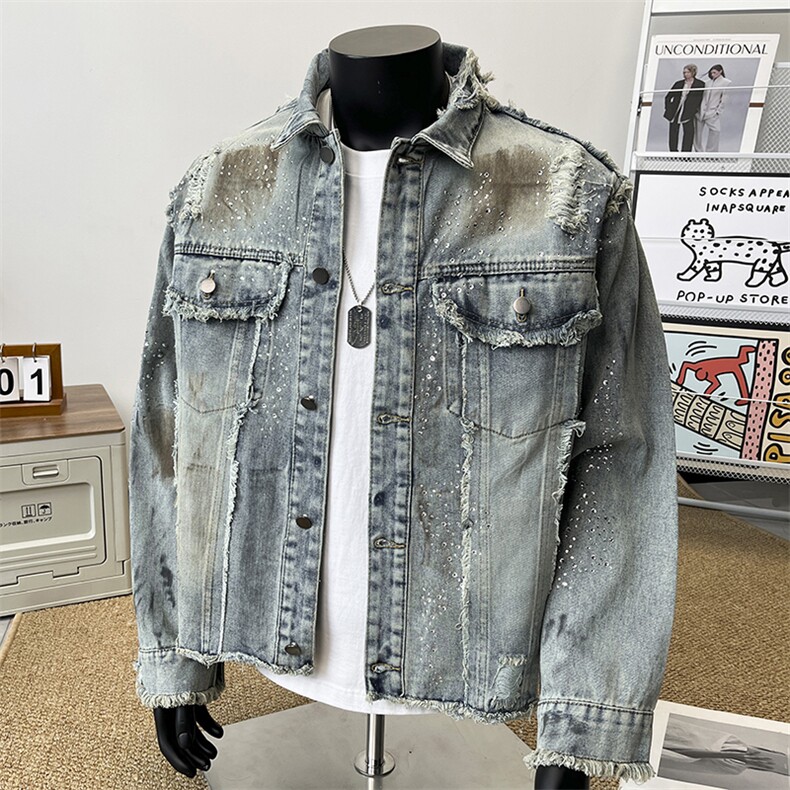 牛仔夹克日系复古落肩宽松牛仔衣街头港风牛仔外套JK8930-P90，男装工装外套，星座308B-2