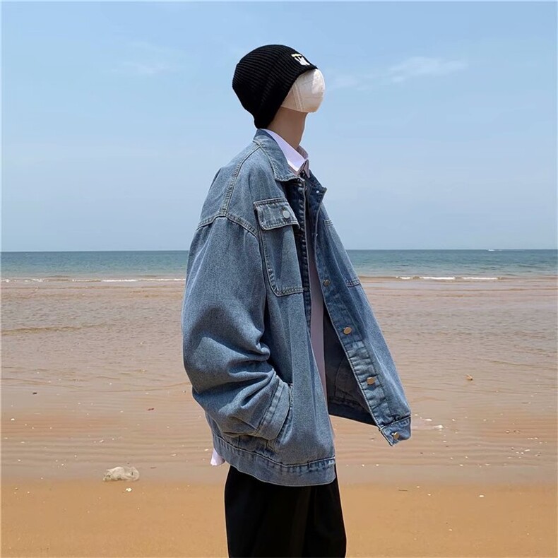 牛仔夹克男秋季新款浅色复古工装韩版潮流外套JK8865310B-1-P65,男装夹克,星座310B-1