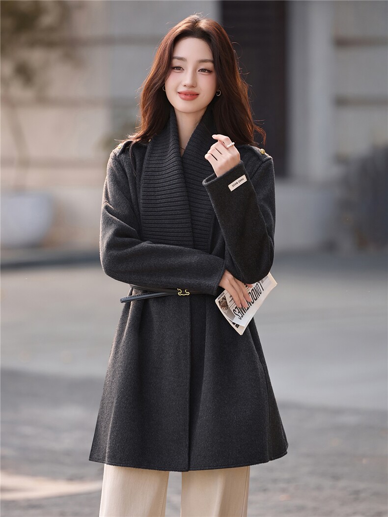 双面羊毛大衣女2025秋冬新款小香风围巾赫本风气质显瘦毛呢外套潮,女装双面呢大衣,丽美静依