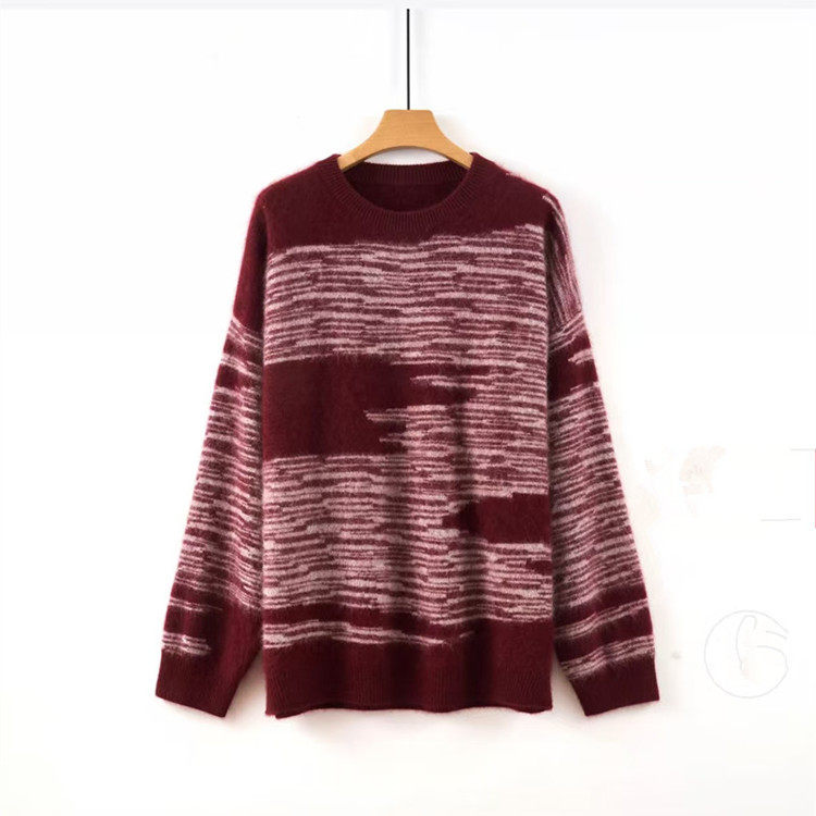 2025年秋季新款拉毛加厚云渐层慵懒风针织女士圆领上衣时尚休闲，女装针织衫/毛衣，美轩羊绒