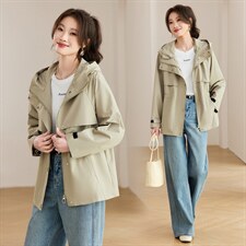 2026年春季连帽休闲宽松显瘦时尚短款风衣，女装风衣，文熹诺