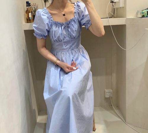 现货!甜美气质温柔风方领连衣裙，女装连衣裙，FUXINXIN 福歆歆