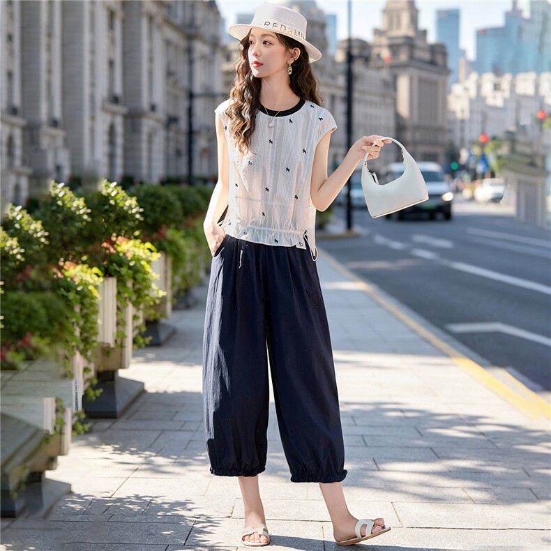 9190-1时尚气质小衫+休闲裤套装,女装套装/套裙,依路服饰